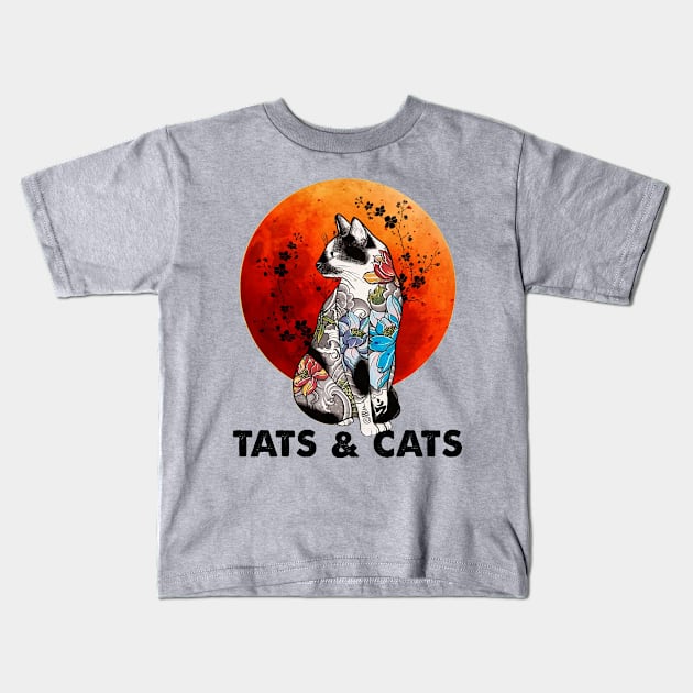 Tats And Cats Cat Tattoo Blood Moon Funny Gift Halloween Kids T-Shirt by Venicecva Tee